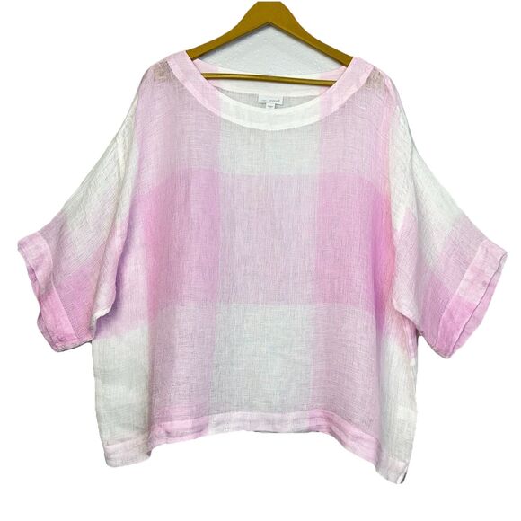 J. Jill Tops - NEW Pure J Jill Linen Kimono Sleeve Top Size L White Pink Gingham Lagenlook Boho